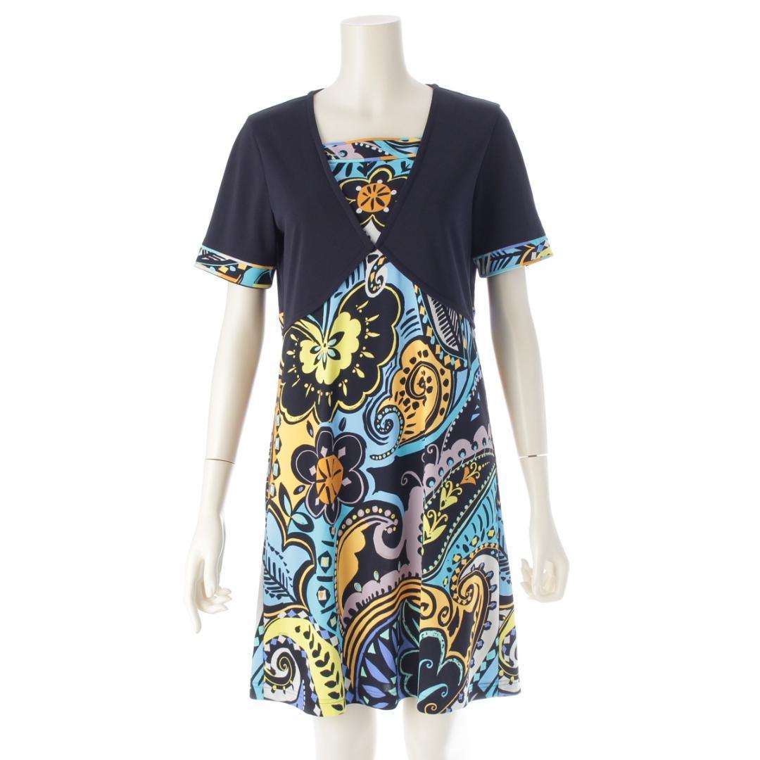 美品✨ レオナール ワンピース ポリエステル ネイビー S～Ｍ相当 1334