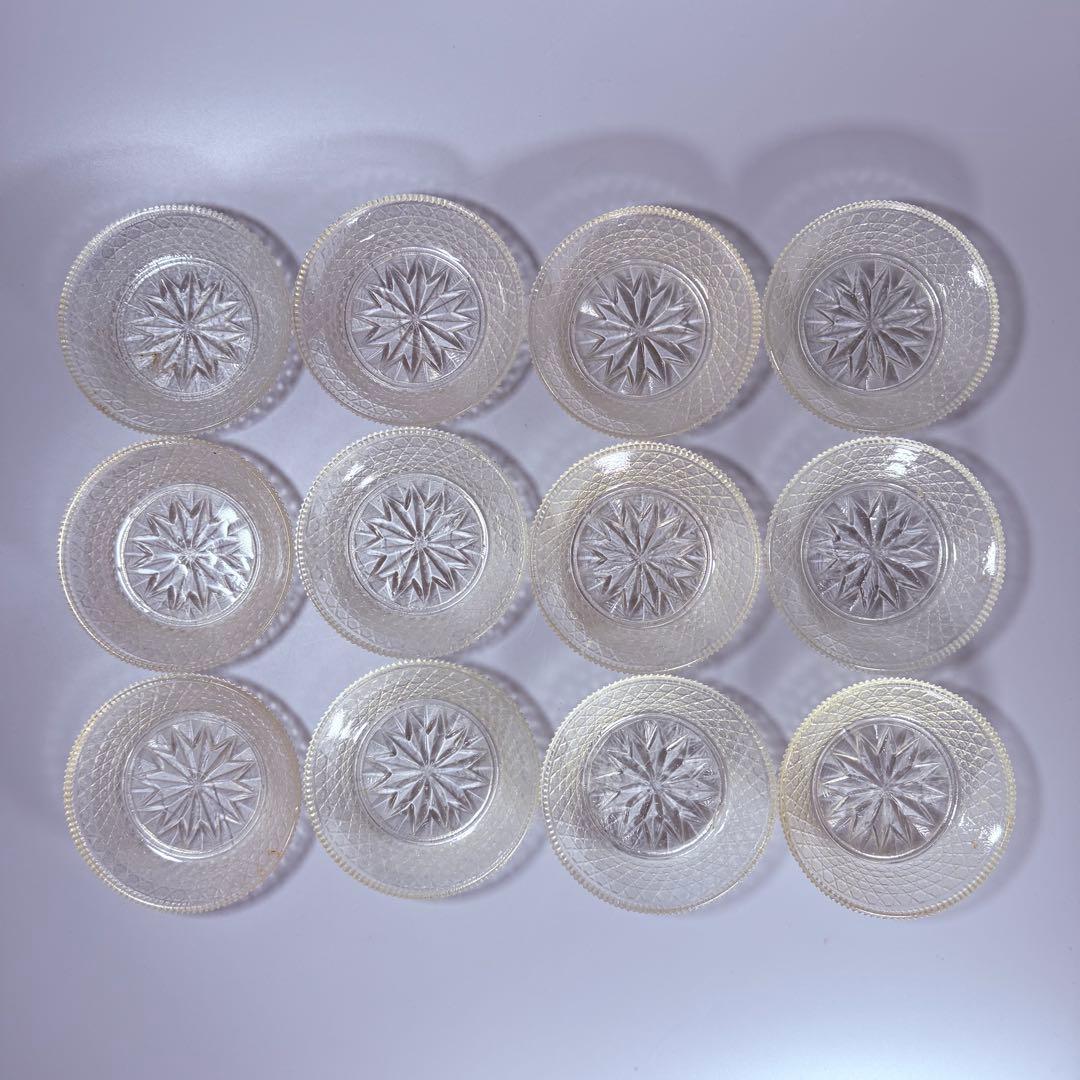 アンティークガラス　ギアマン　ウランガラス　共箱有り　12客　小皿　旧家所蔵品