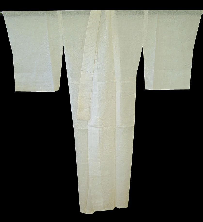 ★美品 夏物 麻 白地 長襦袢 半衿付 仕立上り＜J348＞★