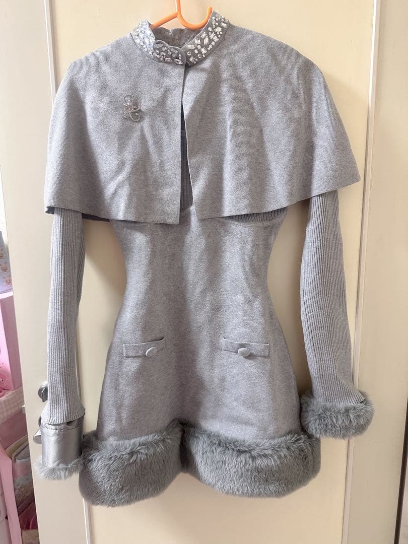 Darich ビジューケープニットミニワンピース グレー F