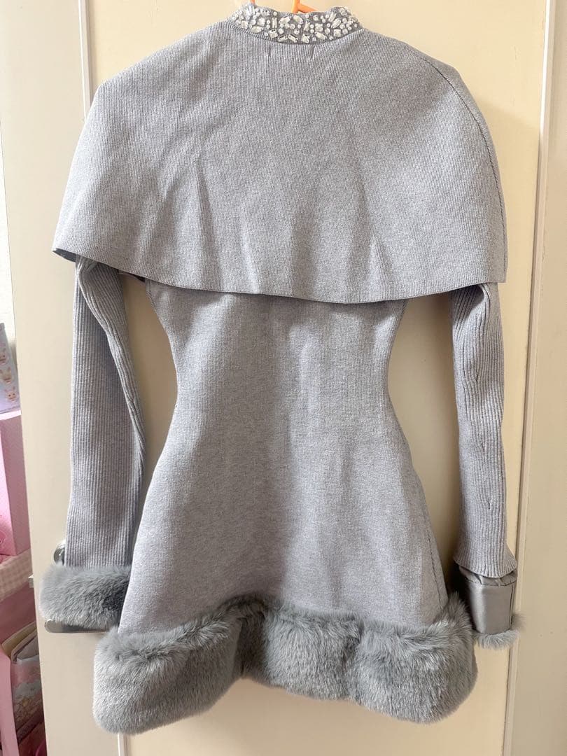 Darich ビジューケープニットミニワンピース グレー F