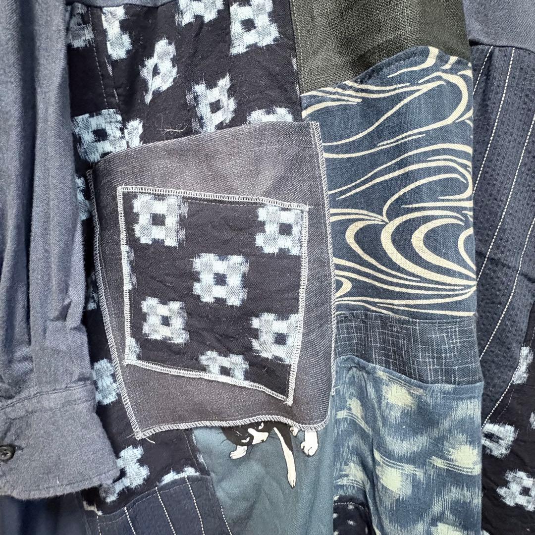 藍染×猫パッチワーク ロングワンピース 丈直し可　着物リメイク