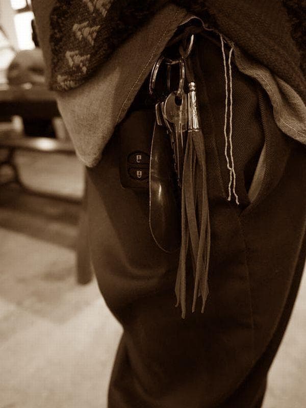 専用　ラリースミス シルバー950 ディアスキン レザー フリンジ キーホルダー