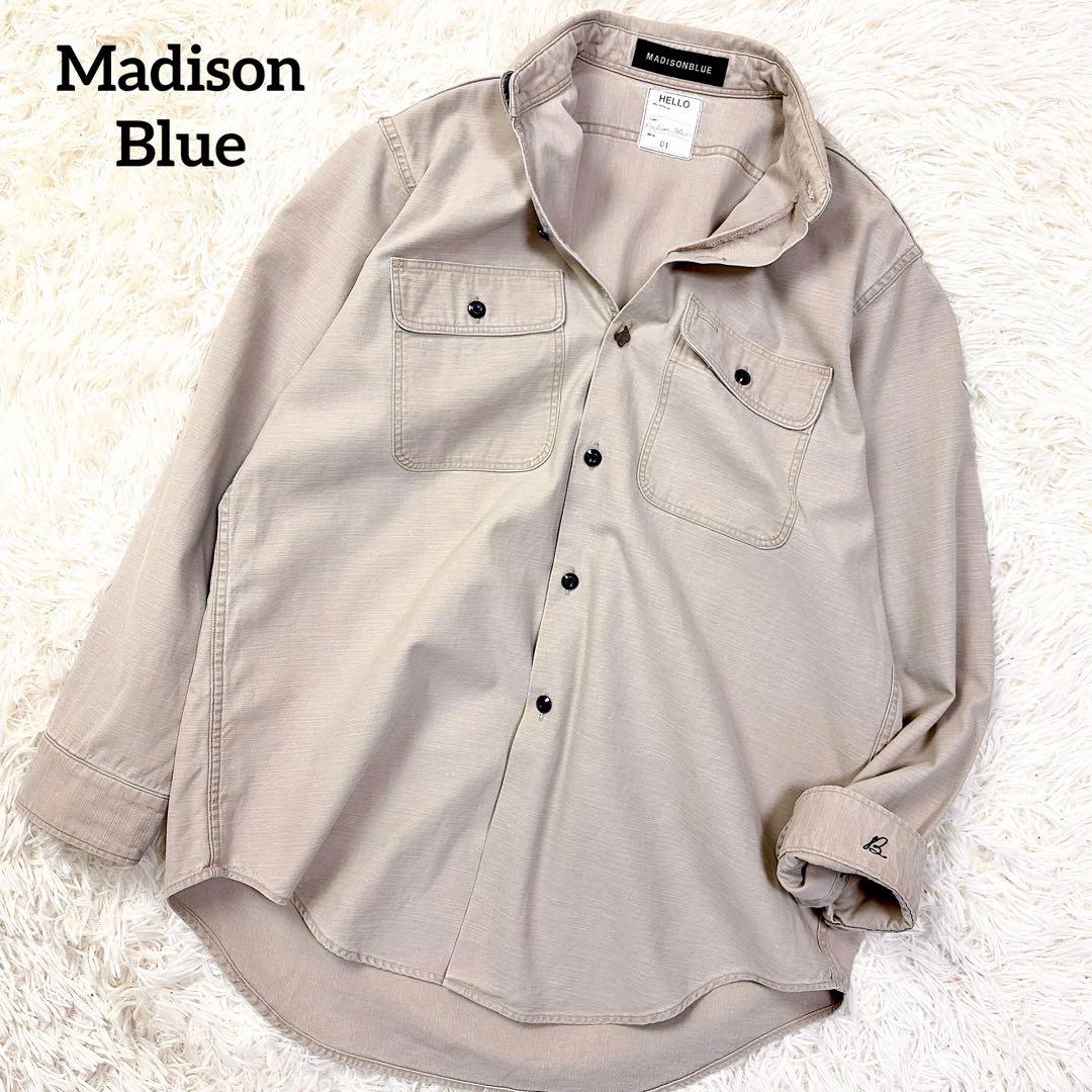 マディソンブルー　コットン　ハンプトンシャツ　ロゴ刺繍　ロゴボタン