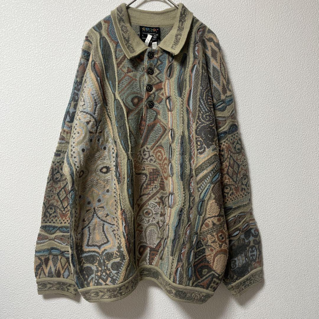 COOGI クージー 3Dニット ポロ襟 ウール100% 立体編み L 古着