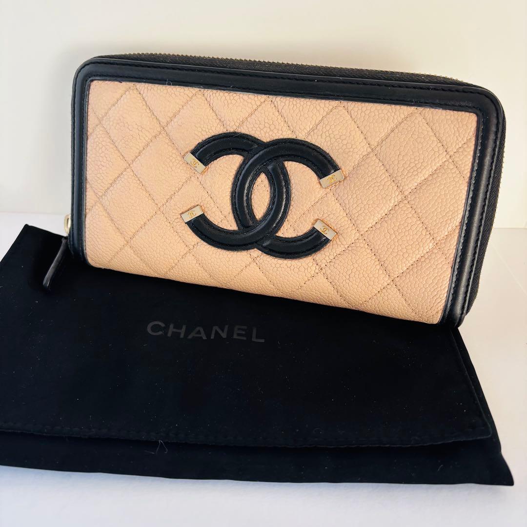 【美品】シャネル　CCフィリグリー　マトラッセ　ラウンドファスナー　長財布