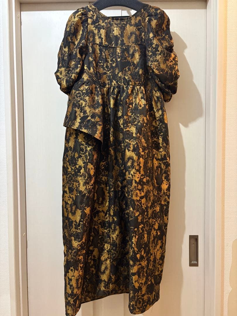 ANDRESD バブルスリーブジャガードドレス　ブロンズ