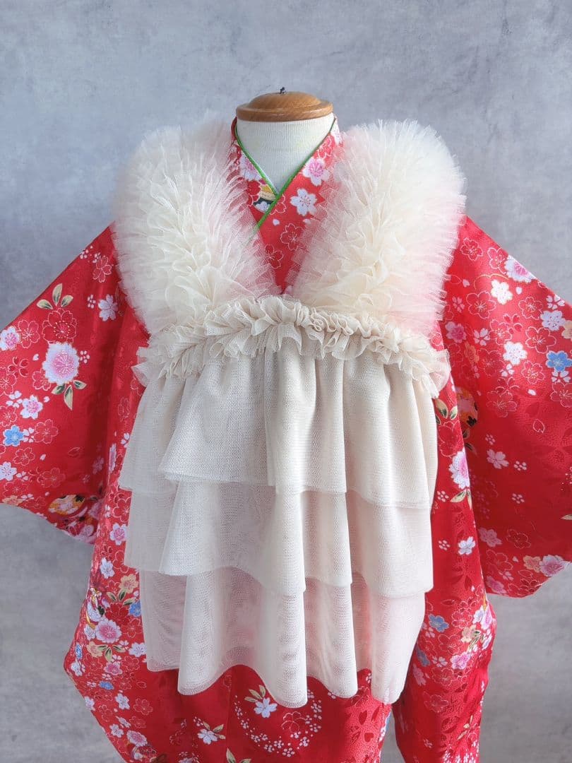 5着限定　3歳女の子　七五三　アイボリー　被布チュール