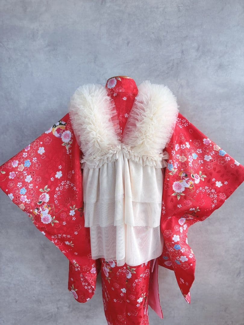 5着限定　3歳女の子　七五三　アイボリー　被布チュール