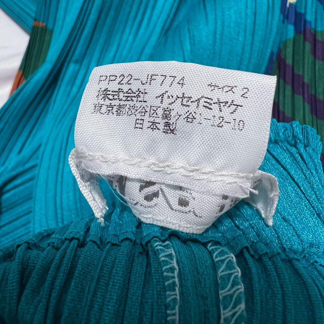 プリーツプリーズ サイドライン　パンツ　柄付き　裾フレア　ポケット　幾何学