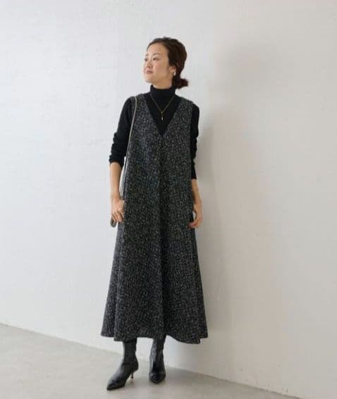 美品✨️BEARDSLEY ビアズリー ツイード フレア ワンピース　ブラック