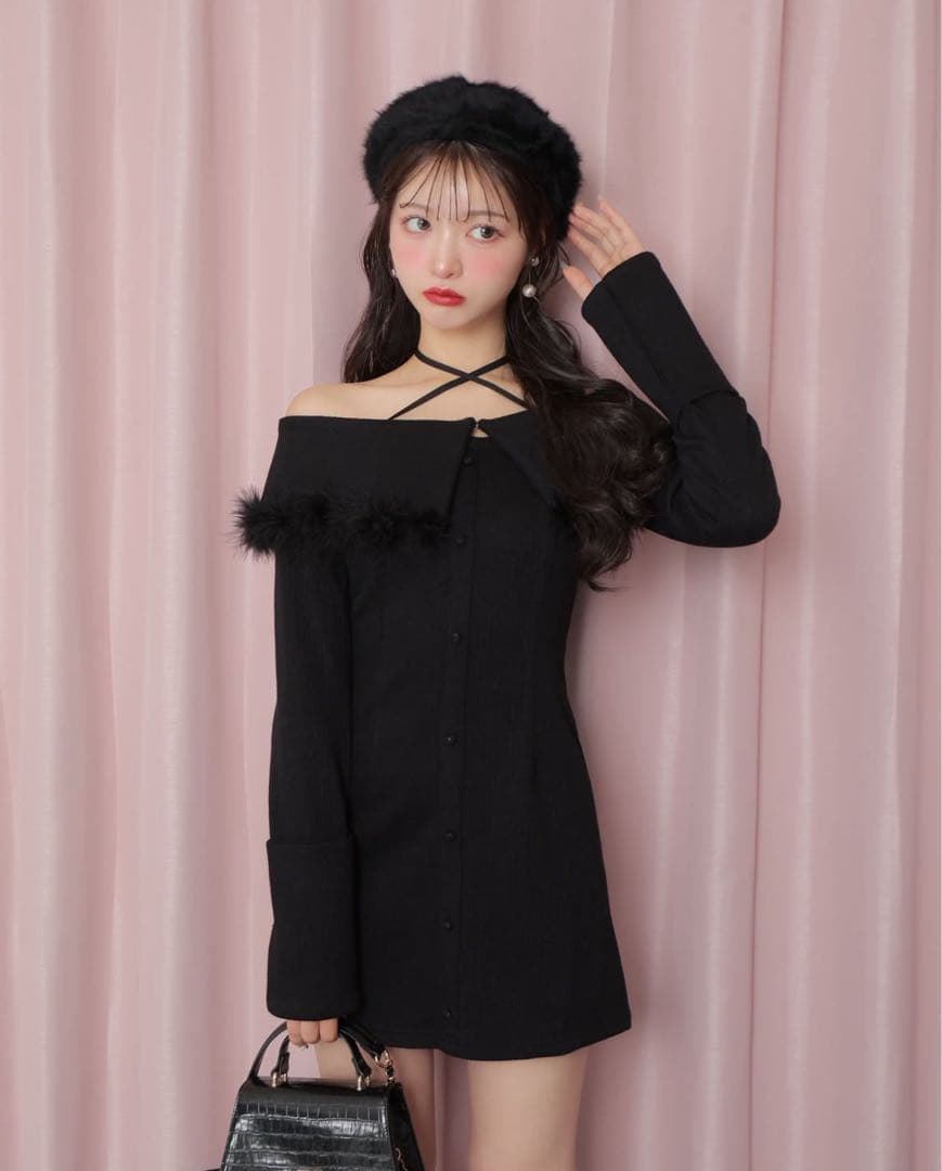 ワンピース m me eme 2way feather mini one piece