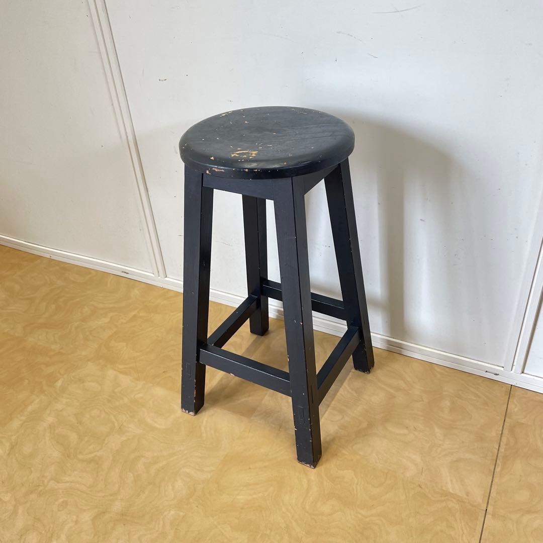 木製スツール 丸椅子 ハイスツール ビンテージ インダストリアル 黒 ブラック