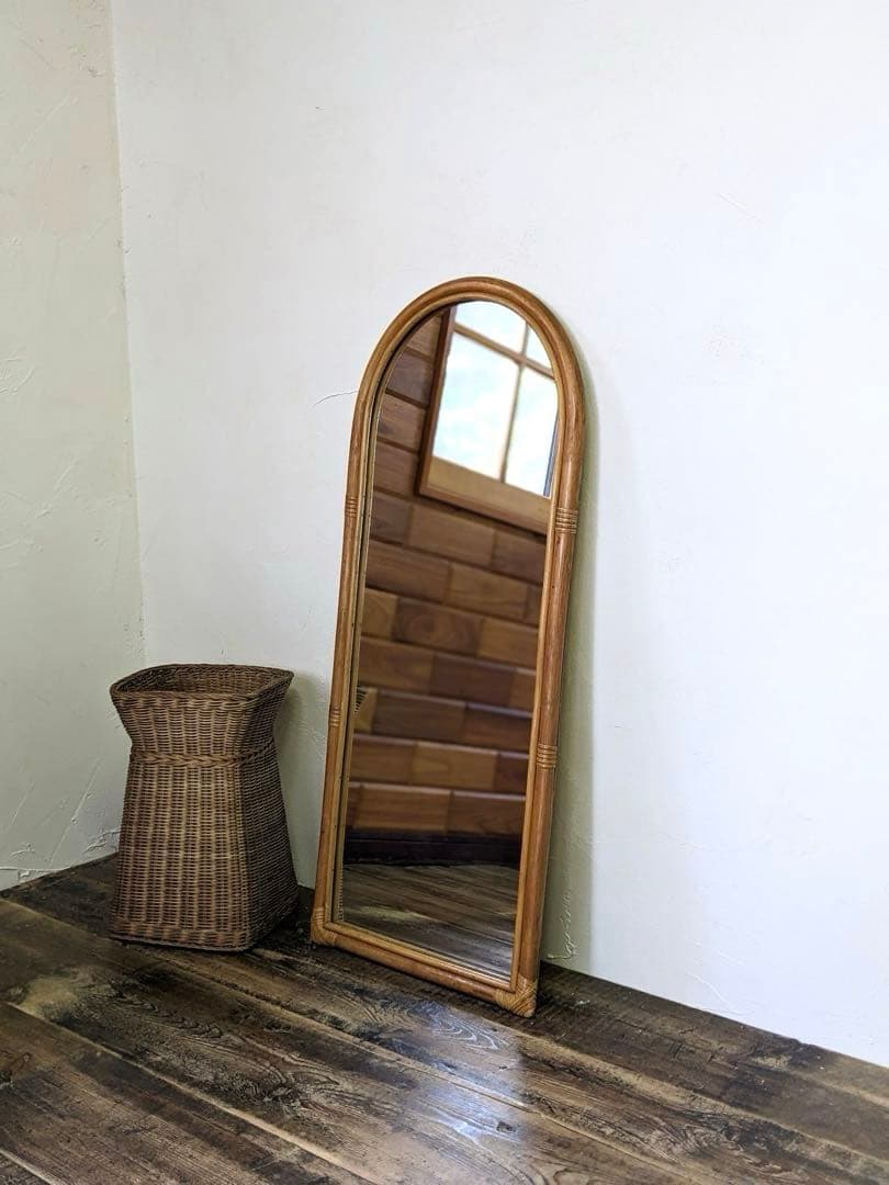 アーチ型ラタンスタンドミラー 大型