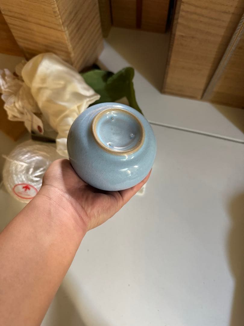 ‼️早速半額‼️リサイクルFORT‼️旧家から直送唐物⑦‼️汝窯長頭下◯瓶（卵青）花瓶‼️