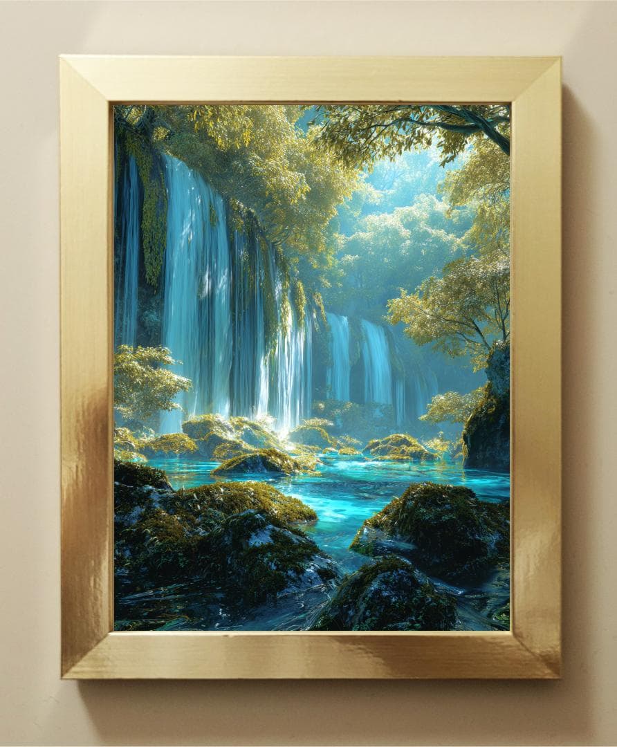 445【神霊山水・神宿り】清らかな森と水の浄化・癒やしの光【神仏画・風景画】