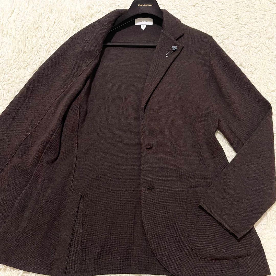 23AW/極美品 ラルディーニ ニットジャケット ブラウン Lサイズ ミラノリブ