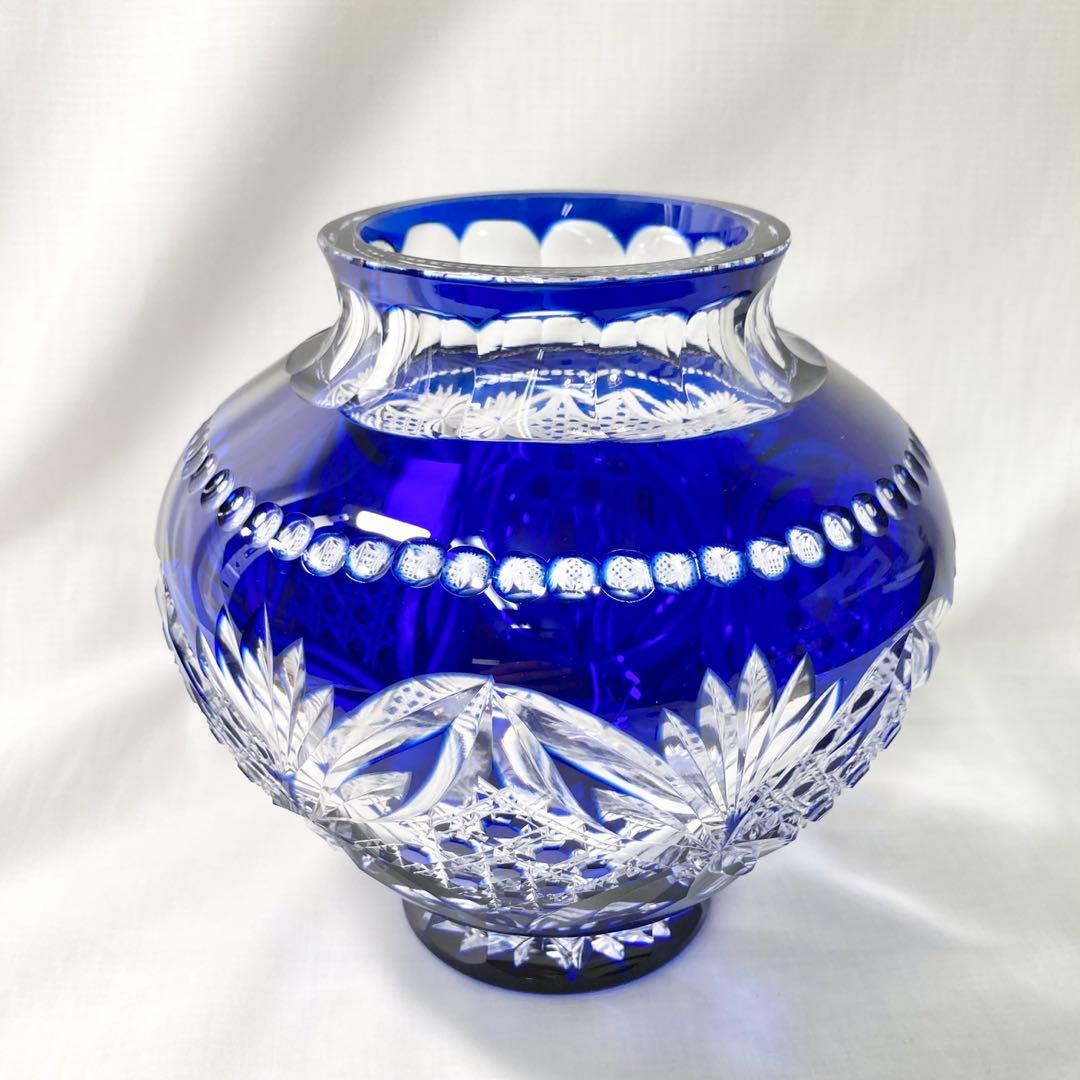 EA244 カガミクリスタル　江戸切子　花瓶　木村秋男　高さ約17㎝