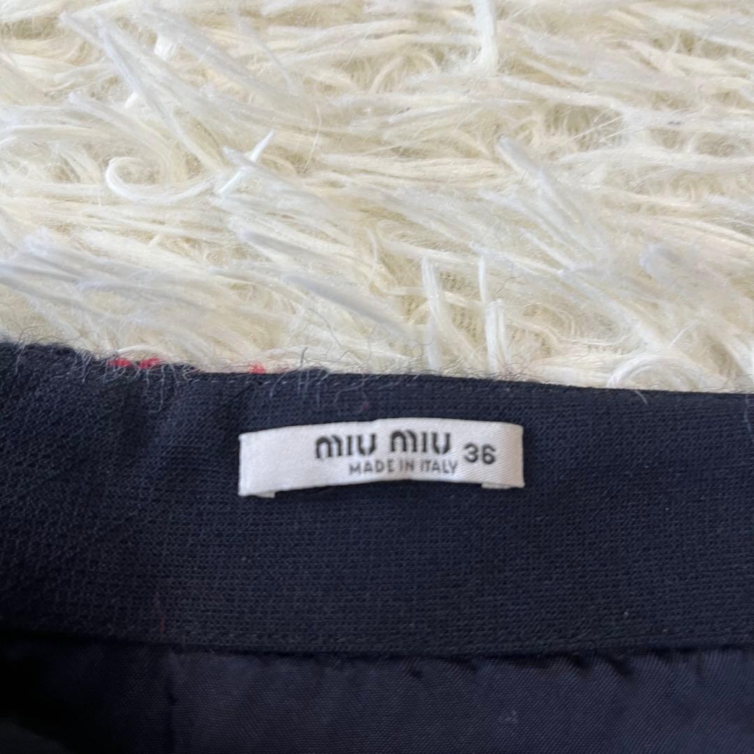 miumiu ミュウミュウ　チェック　ツイード　ニット　ミニ　スカート　36