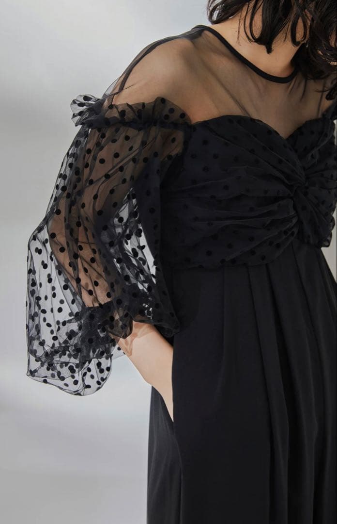 flocky dot pants dress ブラック