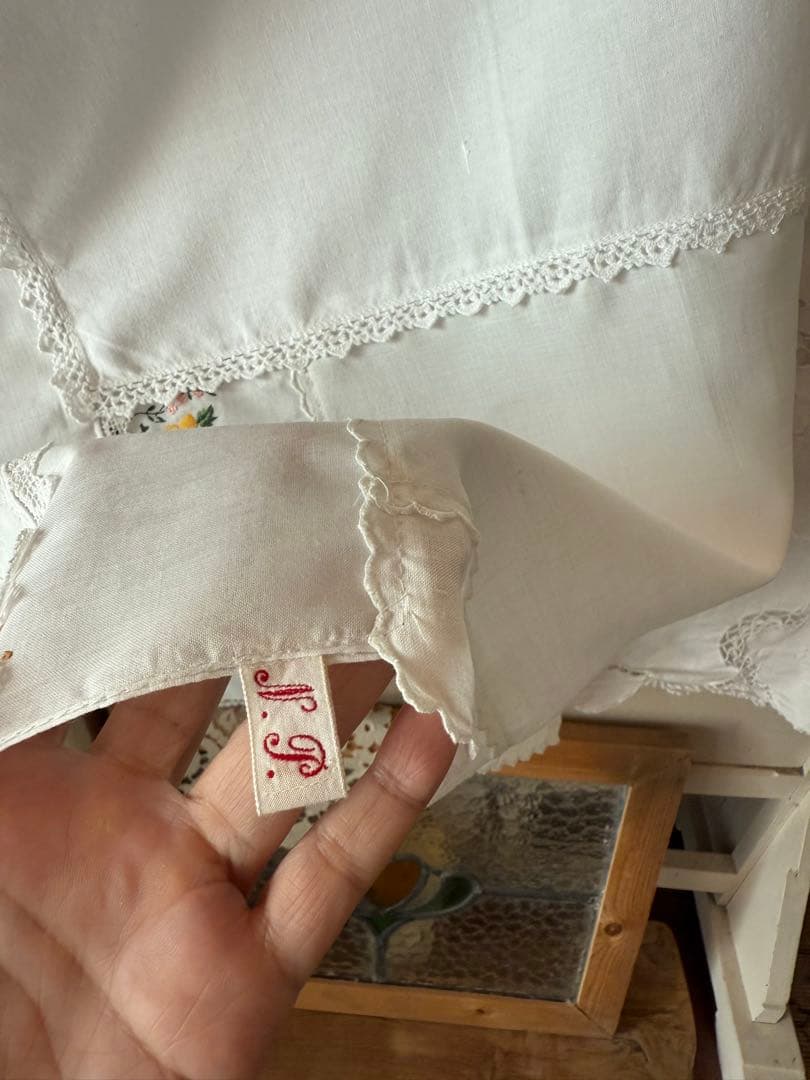 フランスアンティーク花柄刺繍レースクロスカーテンஐ④