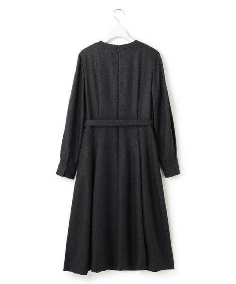 訳あり美品23区 ウールジョーゼット フィットアンドフレア ワンピース38グレー