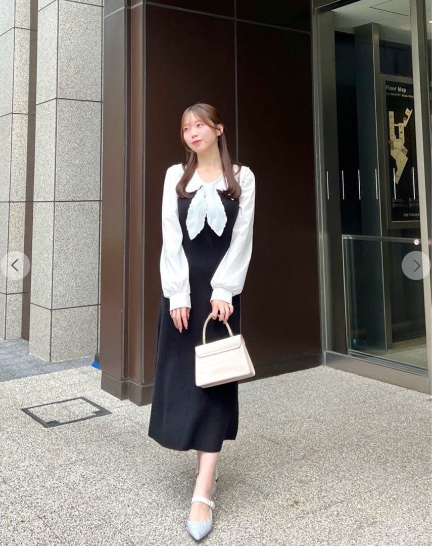 LILLIAN CARAT エンブロイダリーカラーニットドッキングワンピース