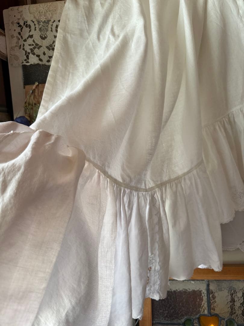 アンティーク刺繍レースのふりふりカーテンஐ⋆*ナチュラルリネン