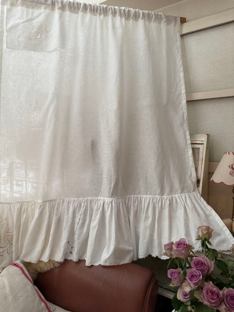 アンティーク刺繍レースのふりふりカーテンஐ⋆*ナチュラルリネン