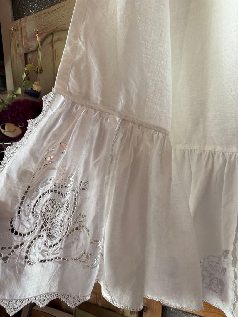 アンティーク刺繍レースのふりふりカーテンஐ⋆*ナチュラルリネン