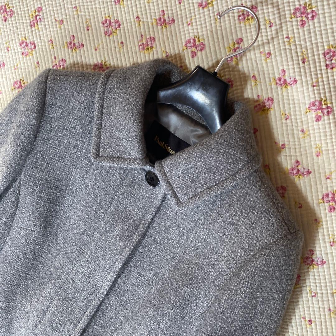 ポールスチュアート ロングコート 6 ツイード グレー ステンカラー DMW