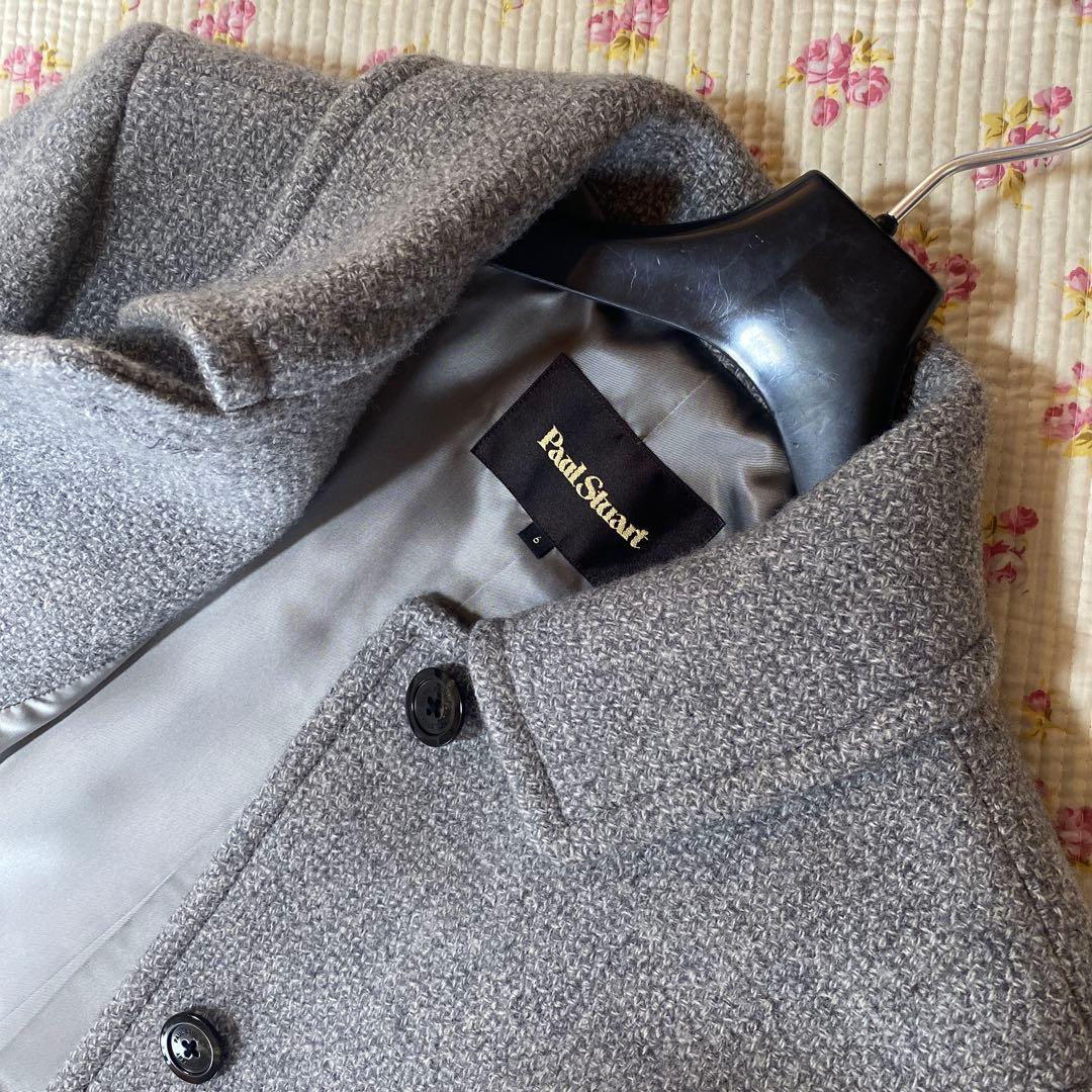 ポールスチュアート ロングコート 6 ツイード グレー ステンカラー DMW