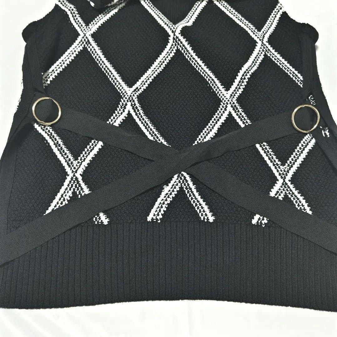 ADORE アドーア リボンベルト付き アーガイル柄 ニットベスト