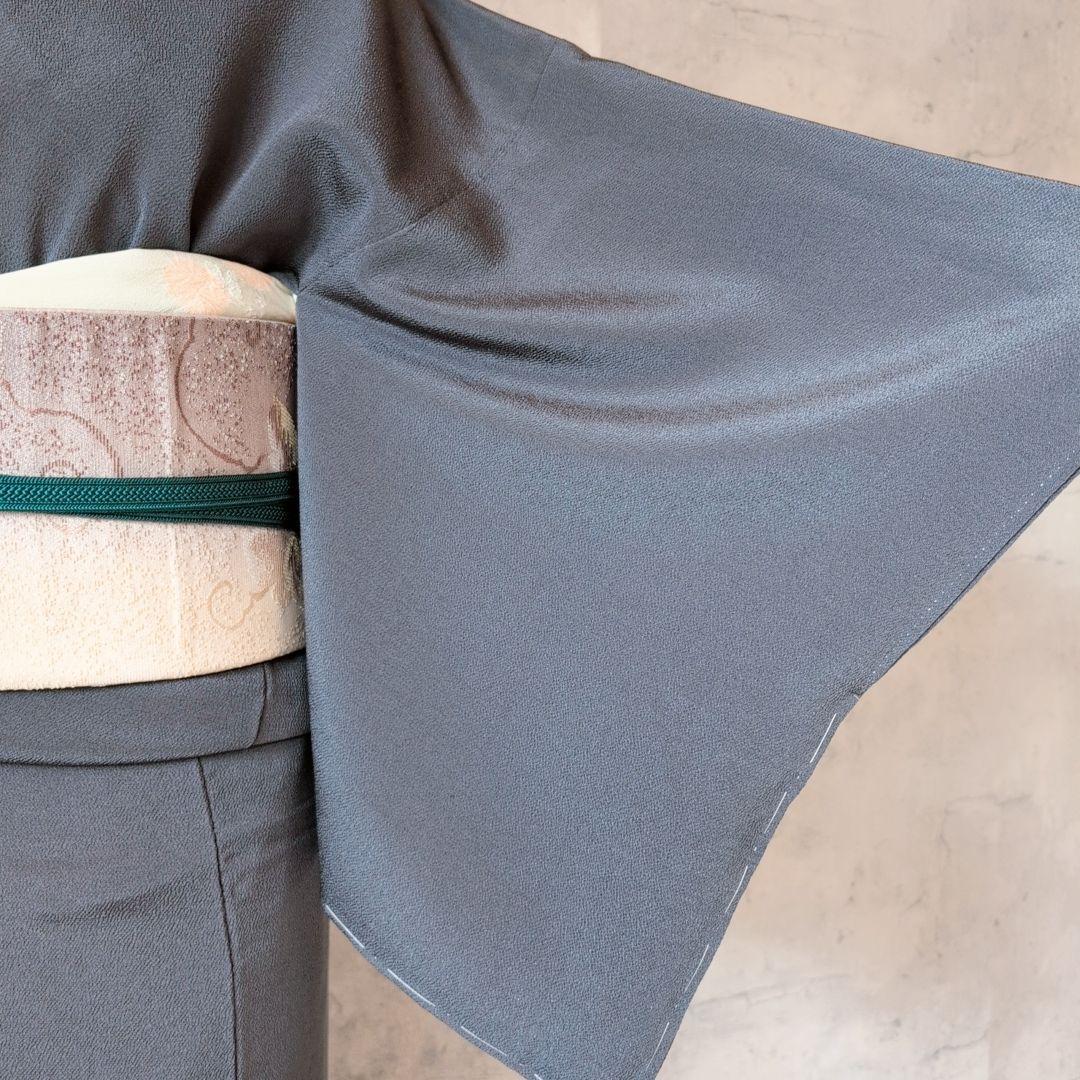 訪問着単品　着物　正絹　墨黒グレー　竹林　竹藪　クール　F1