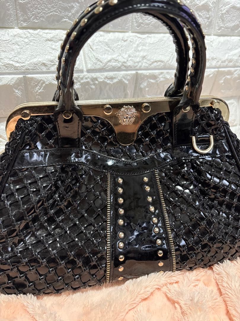 き*読様 VERSACE ブラック編み込みバッグ