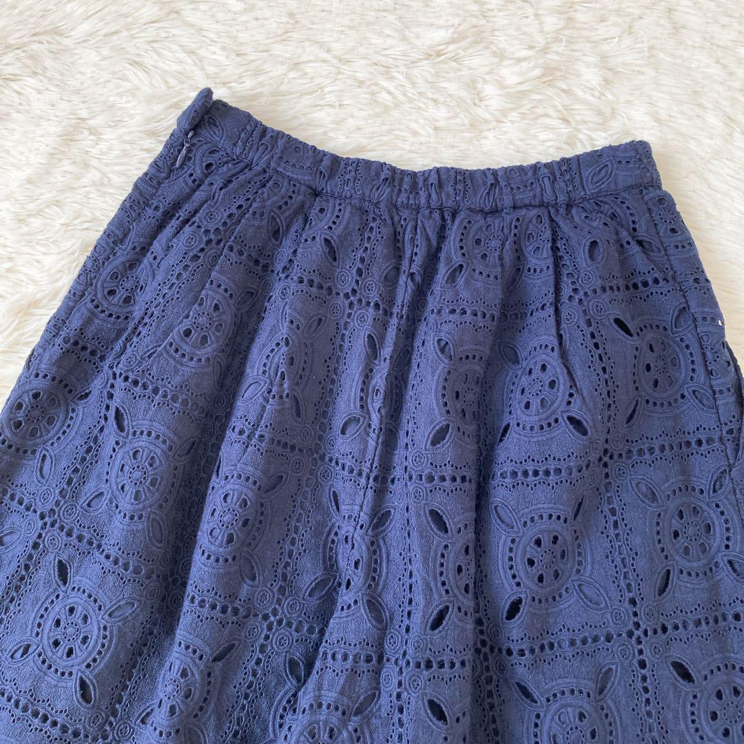 新品　ビアズリー　スクエアカットレースパンツ　ネイビー