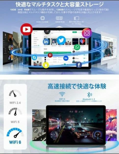 タブレット アンドロイド14 Wi-Fi6 画面分割 8コア 顔認証 11インチ