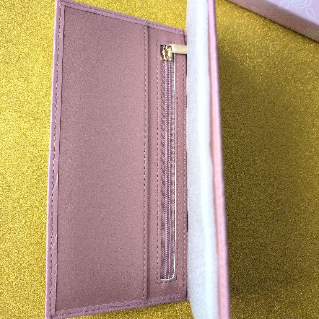 【新品未使用】皇居 長財布 ピンク クロコ型押 牛革 財布 菊の御紋