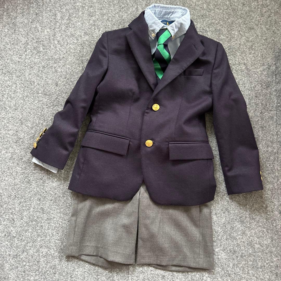 ラルフローレン キッズ スーツ 長袖シャツ ネクタイ 120 金ボタン ネイビー