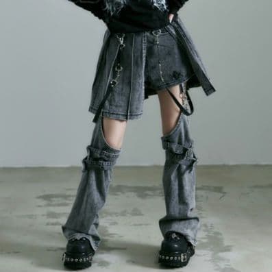 REFLEM レフレム レッグカバー付きレイヤードデニムショーパン