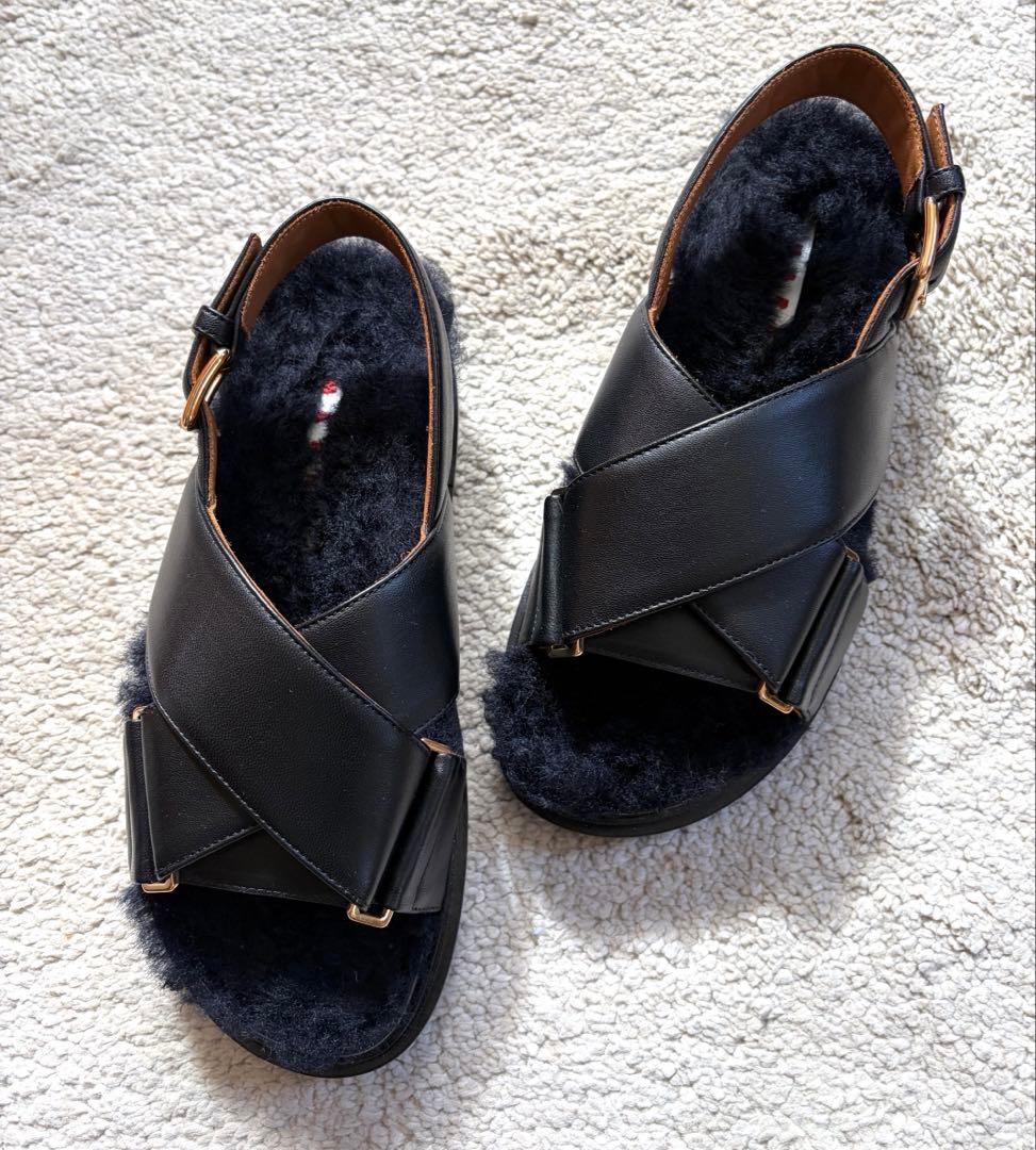 極美品 マルニ MARNI フスベットファークロスサンダル ボア スリッポン