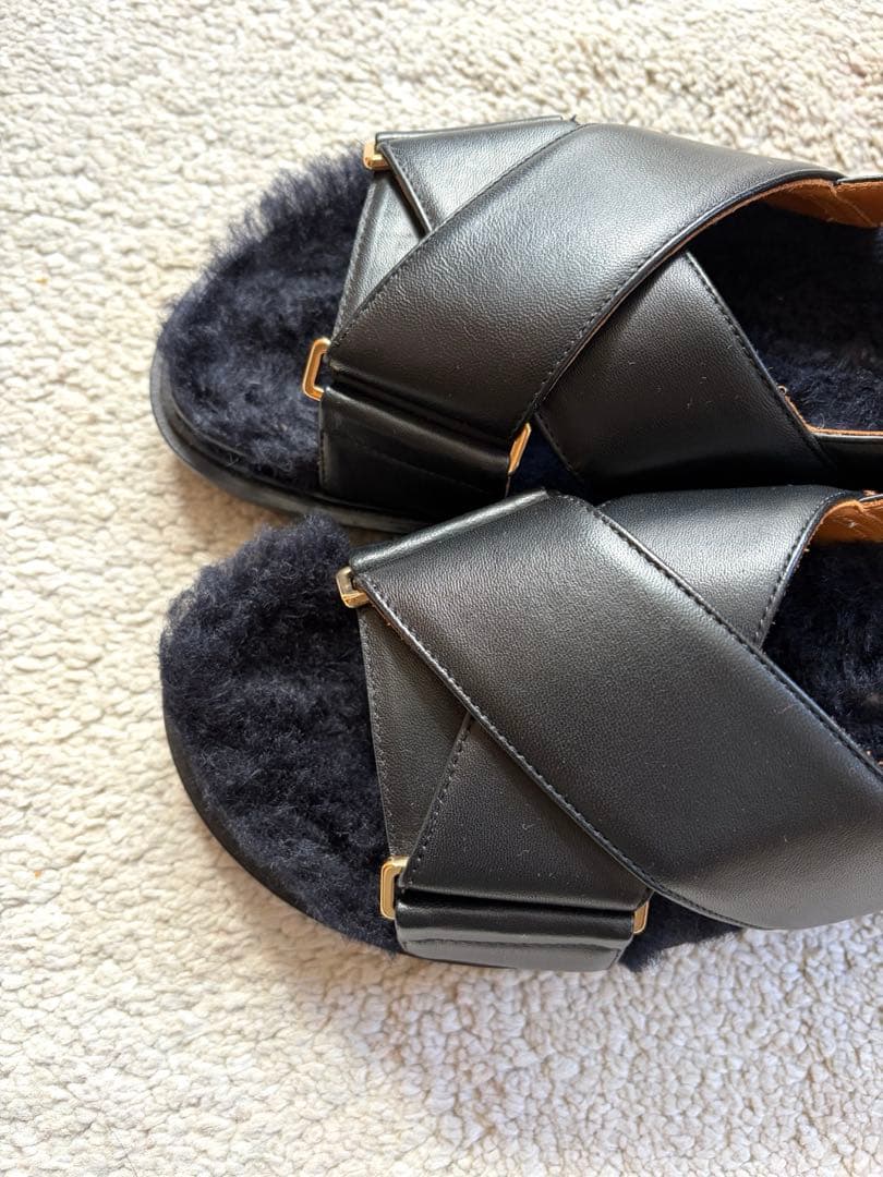 極美品 マルニ MARNI フスベットファークロスサンダル ボア スリッポン
