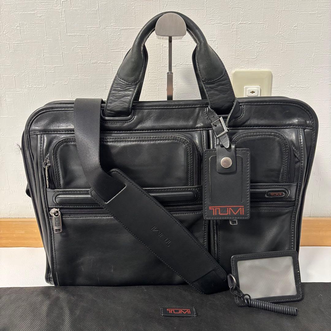 TUMI ビジネスバッグ 本革 レザー 2way 保存袋 ショルダー ブラック