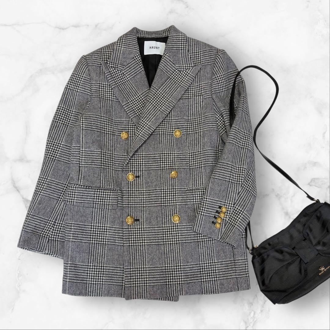 美品✨　ハウント 金ボタン ダブルブレスト ジャケット グレンチェック