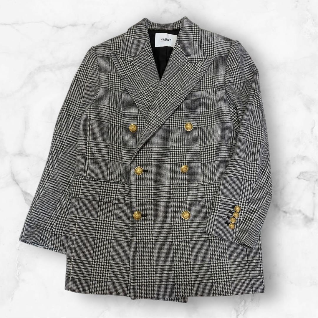 美品✨　ハウント 金ボタン ダブルブレスト ジャケット グレンチェック