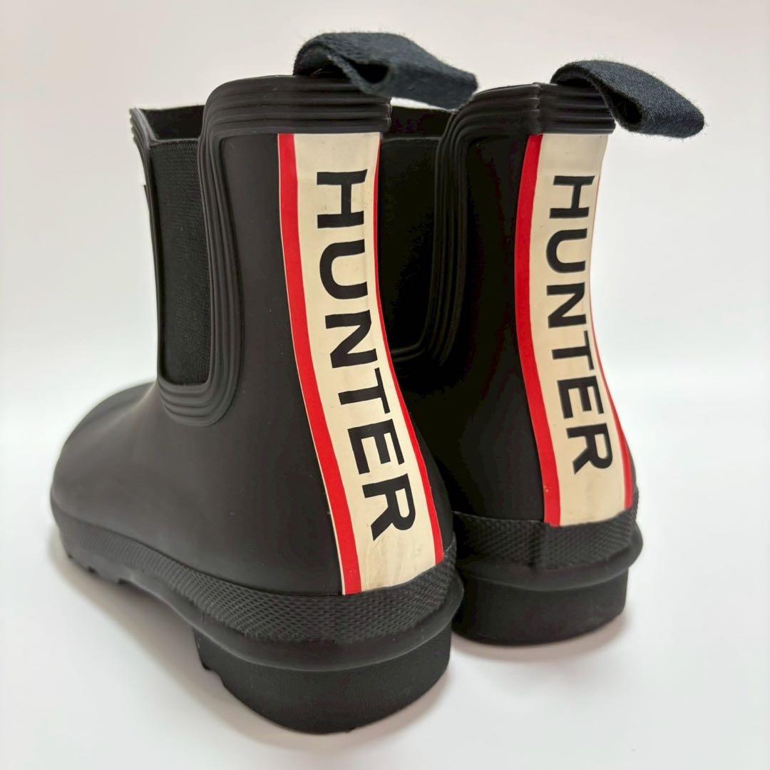 【美品】HUNTER レインブーツ ショート 24cm サイドゴア ブラック