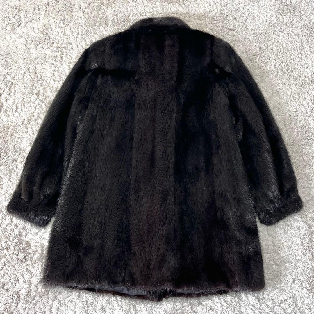 ブラックミンク ミンク 艶 柔らか 本毛皮 ミドルコート 80cm