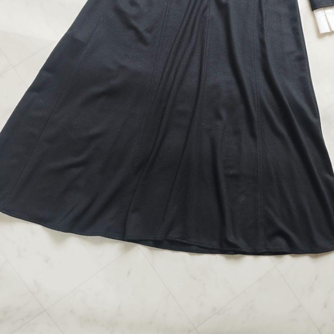 美品　ノーリーズ　38 白襟ロングワンピース　Aライン ストレッチ　黒