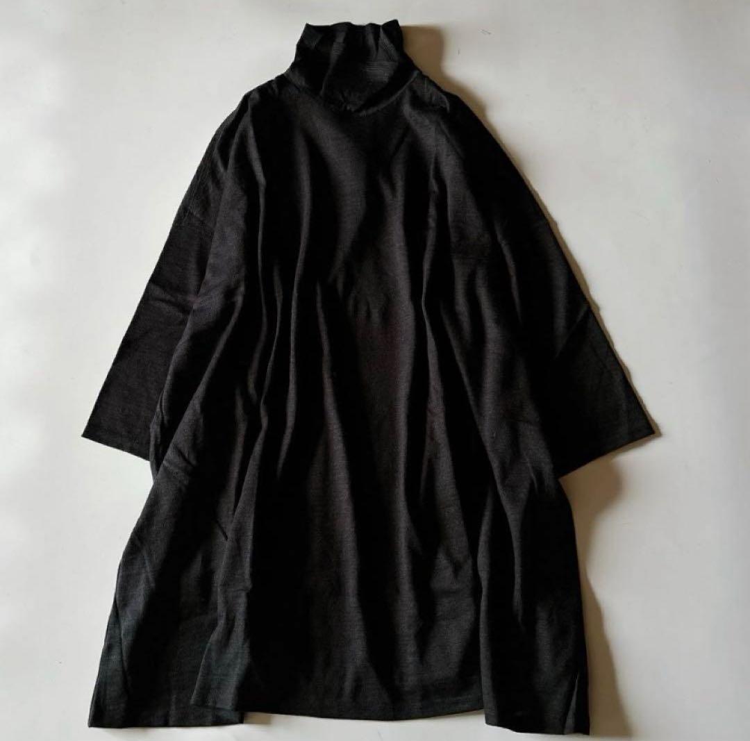 美品ヨーガンレール麻コットン ハイネック カットソー チュニックM ブラック