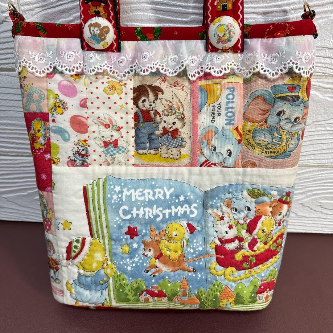 葉月様・メリーボンボンクリスマス柄パッチワークキルトトートバッグ1点